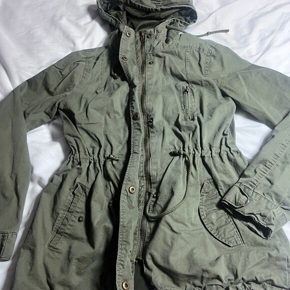 Ambiance Jackets & Blazers - Ambiance Women’s Utility Jacket Size M Army Green Hooded Anorak Drawstring Coat